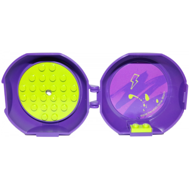 dark purple container pod with lime 6 x 6 round plate and lime 1 x 2 plate with friends pattern stickers - set 853777