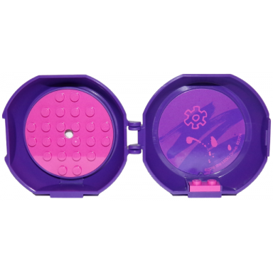 dark purple container pod with dark pink 6 x 6 round plate and dark pink 1 x 2 plate with friends pattern stickers - set 853774
