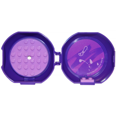 dark purple container pod with medium lavender 6 x 6 round plate and medium lavender 1 x 2 plate with friends pattern stickers - set 853776