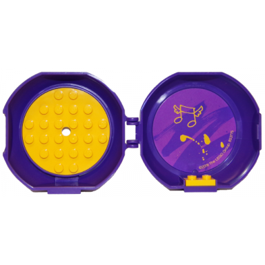 dark purple container pod with bright light orange 6 x 6 round plate and bright light orange 1 x 2 plate with friends pattern stickers - set 853775