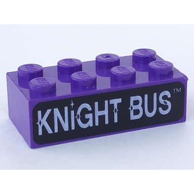 dark purple brick 2 x 4 with knight bus pattern