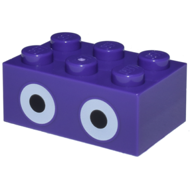 dark purple brick 2 x 3 with black and white circular eyes pattern super mario nabbit
