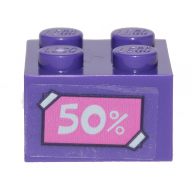 dark purple brick 2 x 2 with white 50% on dark pink label pattern sticker - set 41409