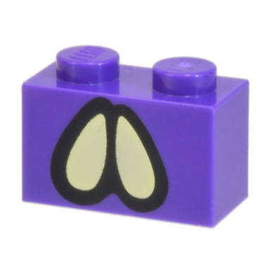 dark purple brick 1 x 2 with black and bright light yellow ovoid eyes pattern super mario bogmire