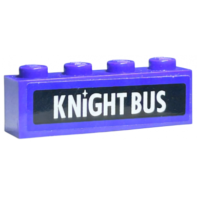 dark purple brick 1 x 4 with white knight bus on black background pattern sticker - set 4866