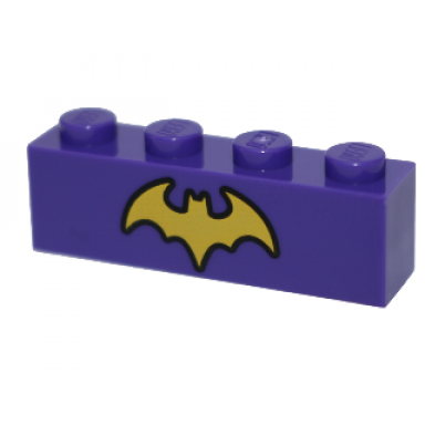 dark purple brick 1 x 4 with yellow bat with black outline pattern brickheadz batgirl chest