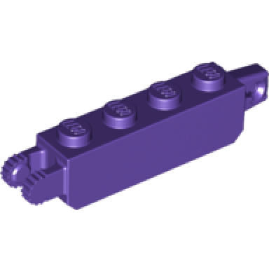 dark purple hinge brick 1 x 4 locking with 1 finger vertical end and 2 fingers vertical end