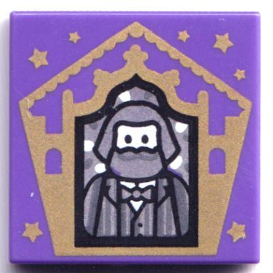 dark purple tile 2 x 2 with hp chocolate frog card bertie bott pattern