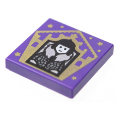 dark purple tile 2 x 2 with hp chocolate frog card olympe maxime pattern
