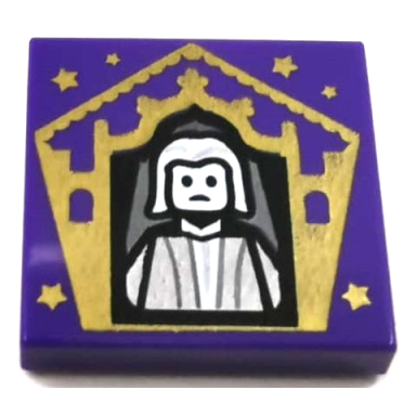 dark purple tile 2 x 2 with hp chocolate frog card nicholas flamel pattern