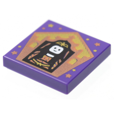 dark purple tile 2 x 2 with hp chocolate frog card rowena ravenclaw pattern