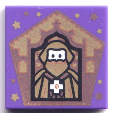 dark purple tile 2 x 2 with hp chocolate frog card godric gryffindor pattern