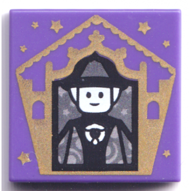 dark purple tile 2 x 2 with hp chocolate frog card minerva mcgonagall pattern