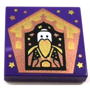 dark purple tile 2 x 2 with hp chocolate frog card salazar slytherin pattern