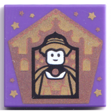 dark purple tile 2 x 2 with hp chocolate frog card helga hufflepuff pattern