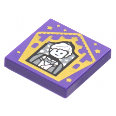 dark purple tile 2 x 2 with hp chocolate frog card newt scamander pattern