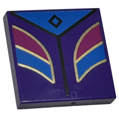 dark purple tile 2 x 2 with blue and magenta shapes with gold outline triangle with black diamond pattern brickheadz kingsley shacklebolt torso