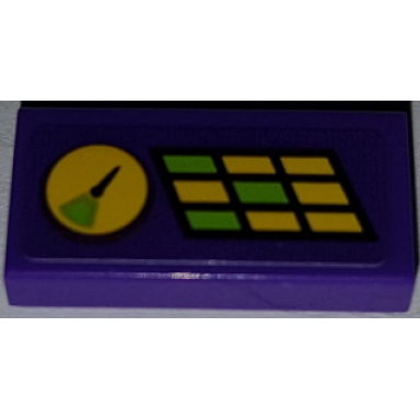 dark purple tile 1 x 2 with dial and lime and yellow buttons pattern sticker - set 41454