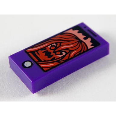 dark purple tile 1 x 2 with cell phone smartphone and dark red ghost pattern