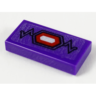 dark purple tile 1 x 2 with black outline zigzags and red jewel pattern sticker - set 76153