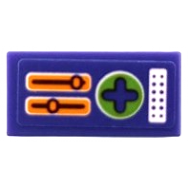 dark purple tile 1 x 2 with bright light orange sliders lime directional pad and white speaker pattern sticker - set 41363