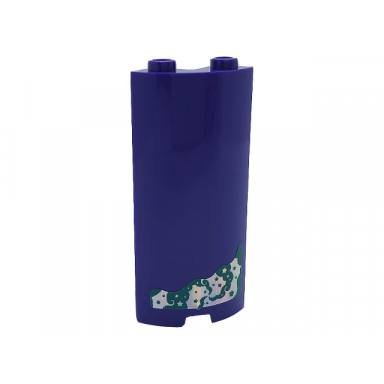 dark purple cylinder quarter 2 x 2 x 5 with 1 x 1 cutout with dark turquoise and silver stars and swirls pattern model left side sticker - set 41685