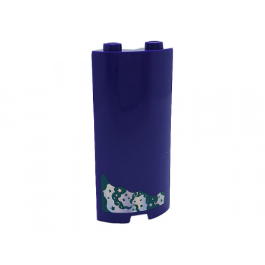 dark purple cylinder quarter 2 x 2 x 5 with 1 x 1 cutout with dark turquoise and silver stars and swirls pattern model right side sticker - set 41685