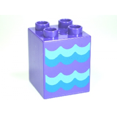 dark purple duplo brick 2 x 2 x 2 with blue waves pattern