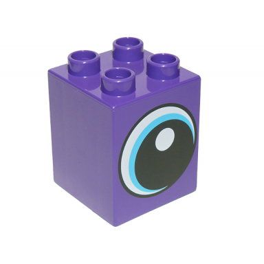 dark purple duplo brick 2 x 2 x 2 with white spot and medium azure circled eye looking right pattern
