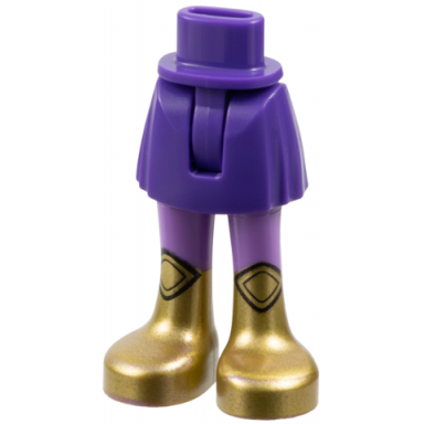 dark purple mini doll hips and skirt with molded medium lavender legs and printed gold boots pattern - thin hinge
