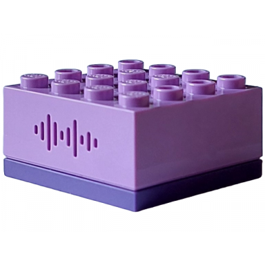 dark purple electric sound brick 4 x 4 with medium lavender top and 31 randomized sounds talking sorting hat
