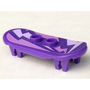 dark purple minifigure utensil skateboard deck with lavender and medium lavender lightning bolts pattern sticker - set 41327