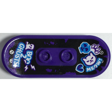 dark purple minifigure utensil skateboard deck with boo 2 ghosts! ghost lightning bolts skull cat head paw print heart and meow! pattern sticker - set 70430