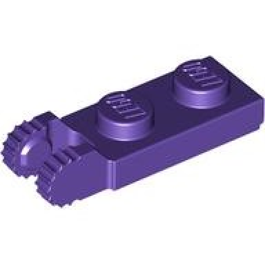dark purple hinge plate 1 x 2 locking with 2 fingers on end