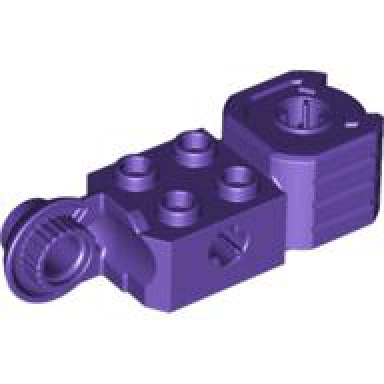 dark purple technic brick modified 2 x 2 with axle hole rotation joint ball half vertical and fist