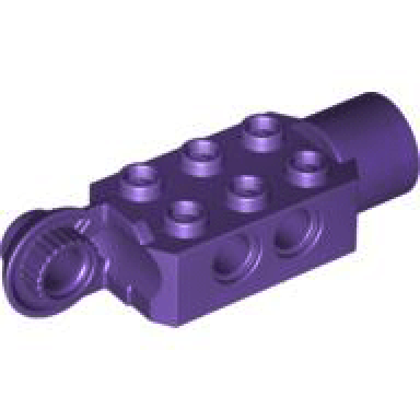 dark purple technic brick modified 2 x 3 with pin holes rotation joint ball half vertical and rotation joint socket