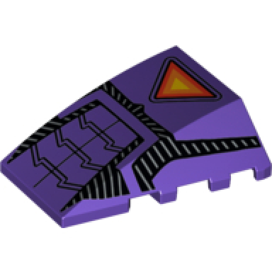 dark purple wedge 4 x 4 triple curved no studs with sentinel yellow orange and red triangle and black stripe trim pattern