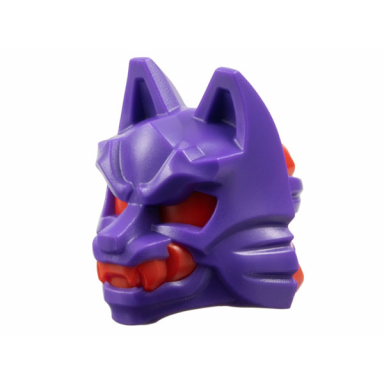 dark purple minifigure headgear mask wolf with knot on back with molded red eyes teeth and head wrap pattern