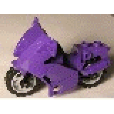dark purple motorcycle city with black chassis short fairing mounts and light bluish gray wheels