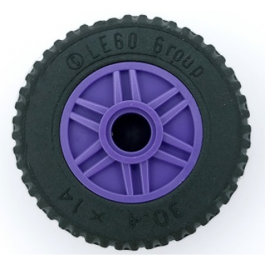 dark purple wheel 18mm d x 14mm with pin hole fake bolts and shallow spokes with black tire 30.4 x 14 solid 55981 58090
