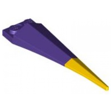dark purple plate modified 1 x 2 with angular extension with molded flexible rubber yellow tip pattern