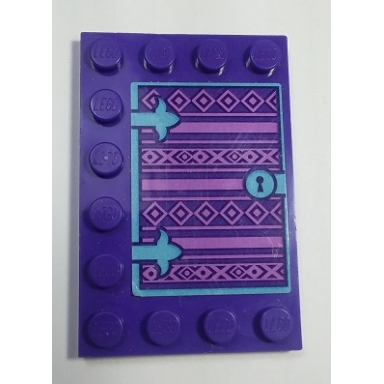 dark purple tile modified 4 x 6 with studs on edges with book cover and keyhole pattern sticker - set 41169