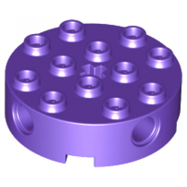 dark purple brick round 4 x 4 with 4 side pin holes and center axle hole