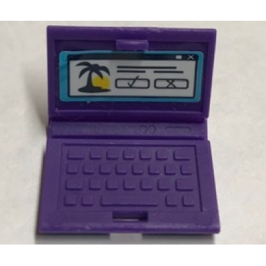 dark purple minifigure utensil computer laptop with palm tree sun check mark and cross on white screen pattern sticker - set 41314