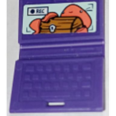 dark purple minifigure utensil computer laptop with rec coral octopus and treasure chest on light aqua screen pattern sticker - set 41381