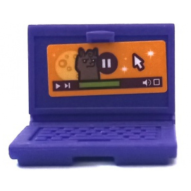 dark purple minifigure utensil computer laptop with alpaca pause symbol and mouse cursor on orange screen pattern sticker - set 41432