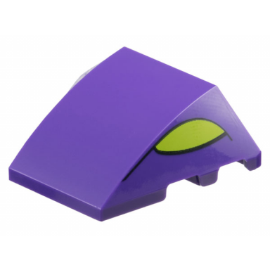 dark purple wedge 4 x 3 triple curved no studs with lime eyes with black outline pattern