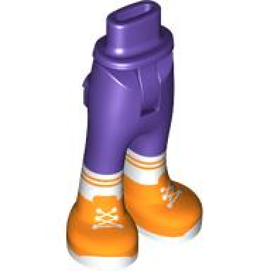 dark purple mini doll hips and trousers with back pockets with molded white lower legs boots and printed orange shoes pattern - thin hinge