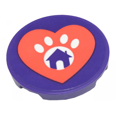 dark purple tile round 3 x 3 with coral heart dark purple house and white paw print pattern sticker - set 41699