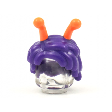 dark purple minifigure hair short with orange antennae pattern - flexible rubber